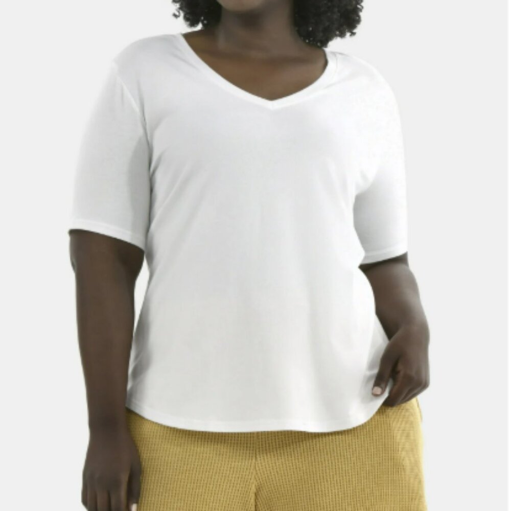 Terra & Sky Plus Size Semi-Fitted V-Neck Short Sleeve Tee in Winter White NWT